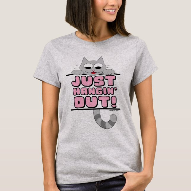 BARA HÄNGER! Söt rosa katt T Shirt (Framsida)