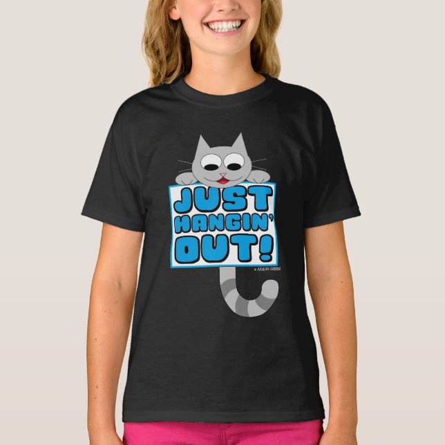BARA HÄNGIN! Cute Tecknad Cat T Shirt (Framsida)
