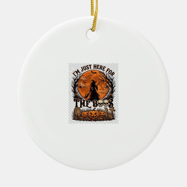 Bara här Boos Halloween Häxa Måne Pumpa_1 Julgransprydnad Keramik (Framsidan)