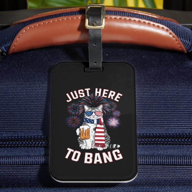 Bara här för att festa USA-flagg öl kattälskare 4  Bagagebricka (Framsida Insitu 2)