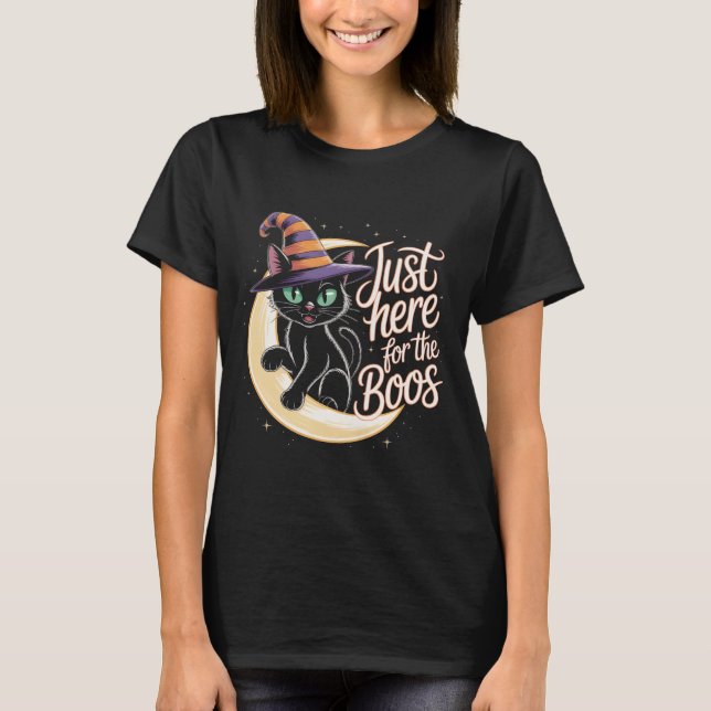 Bara här för Boos Funny Black Cat T-Shirt | C (Framsida)