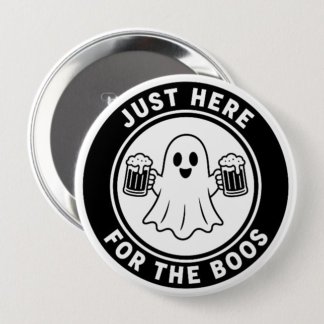 Bara här för buarna rolig spökhalloween knapp (Framsida & baksida)