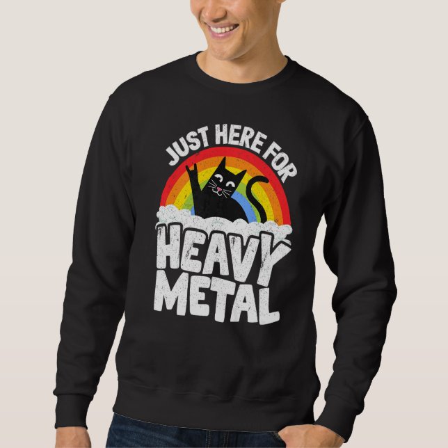 Bara här för Heavy Metal Satan Goth Katt Heavy Met Lång Ärmad Tröja (Framsida)