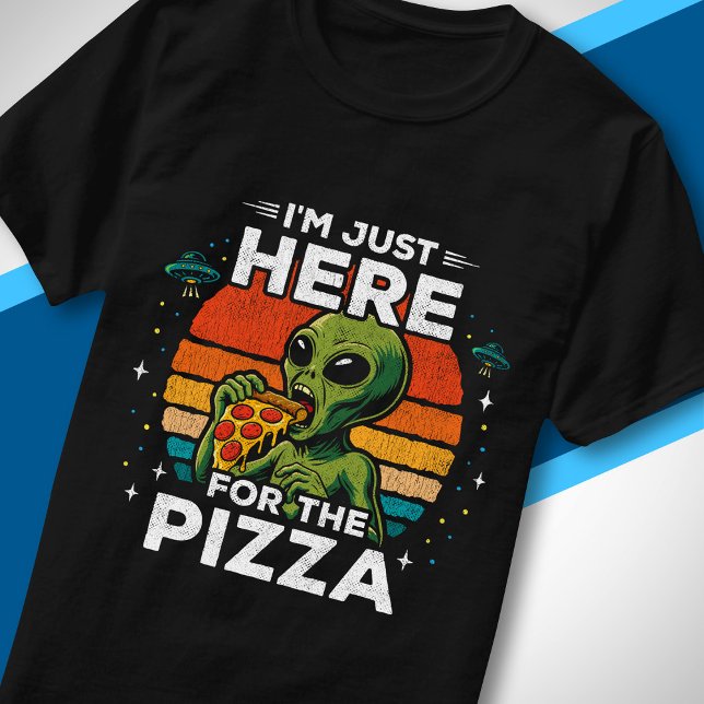 Bara här för Retro-Rymd Pizza Rolig Alien T Shirt (Skapare uppladdad)