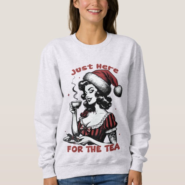 Bara här för Tea med Retro Girl och jul T Shirt (Framsida)