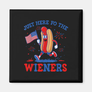 Bara här för wienerkorvarna Rolig hot dog 4:e juli Magnet