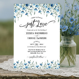 Bara Kärlek! Blue Boho Chic Wildblommor Bröllop Inbjudningar