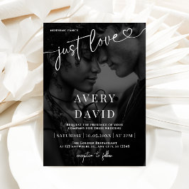 Bara Kärlek minimalistiskt svart foto av Bröllop Inbjudningar