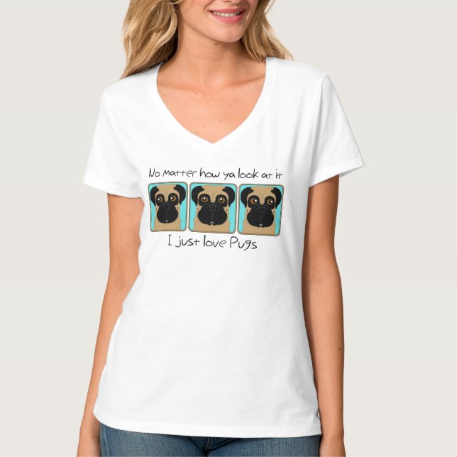 Bara Kärlek Pugs Quote Funny Pugs Teal T Shirt (Framsida)