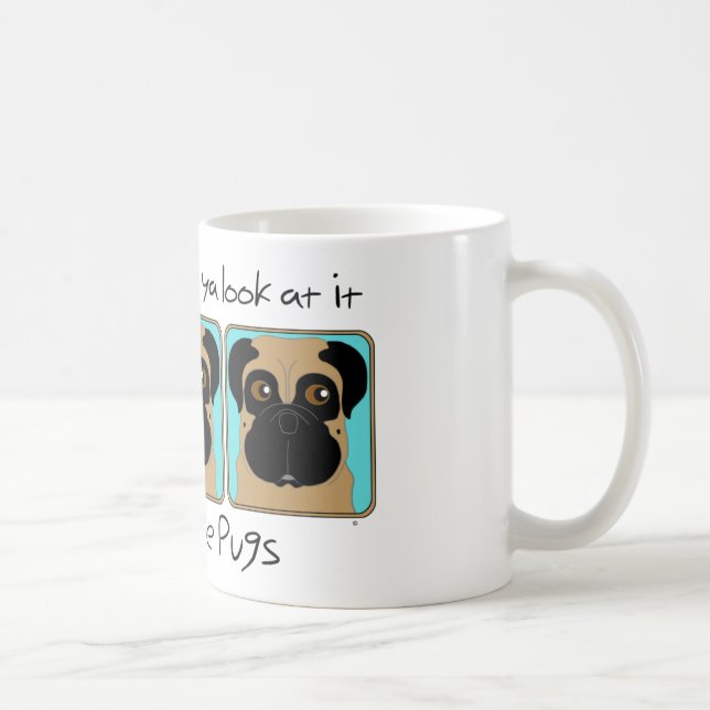 Bara Kärlek Pugs Quote och Funny Pugs Tittar runt Kaffemugg (Höger)
