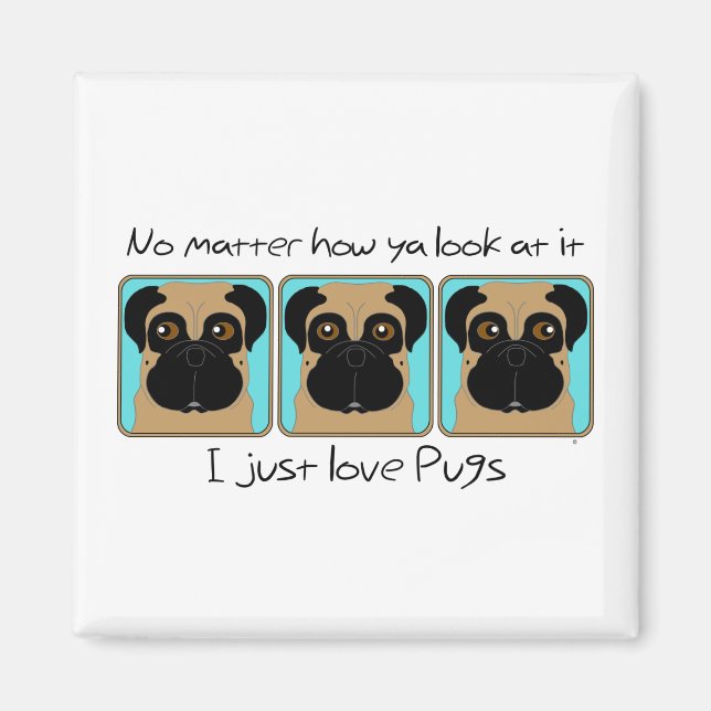 Bara Kärlek Pugs Quote och Funny Pugs Tittar runt Magnet (Framsidan)