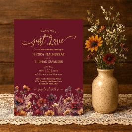 Bara kärlek Rustic Burgundy Boho Wildflowers Bröll Inbjudningar