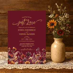 Bara kärlek Rustic Burgundy Boho Wildflowers Bröll Inbjudningar