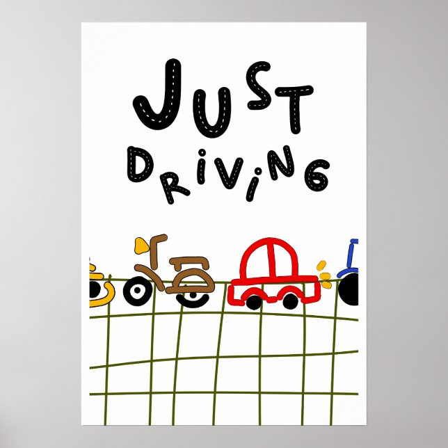 Bara Körning - Handritad Road Trip Estetik Poster (Framsidan)