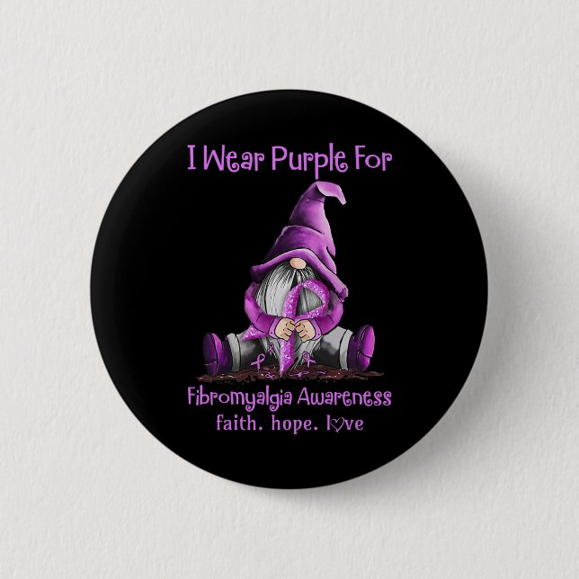 Bära Lila Gnomes Ribbon Fibromyalgia Awareness Knapp (Framsida)