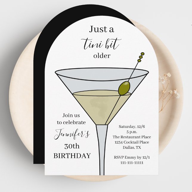 Bara lite äldre Martini Födelsedagsfest Vit Inbjudningar (Skapare uppladdad)