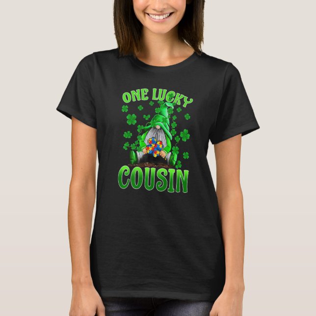 Bara Lucky Cousin Gnomes Autism St Patrick's Day T Shirt (Framsida)