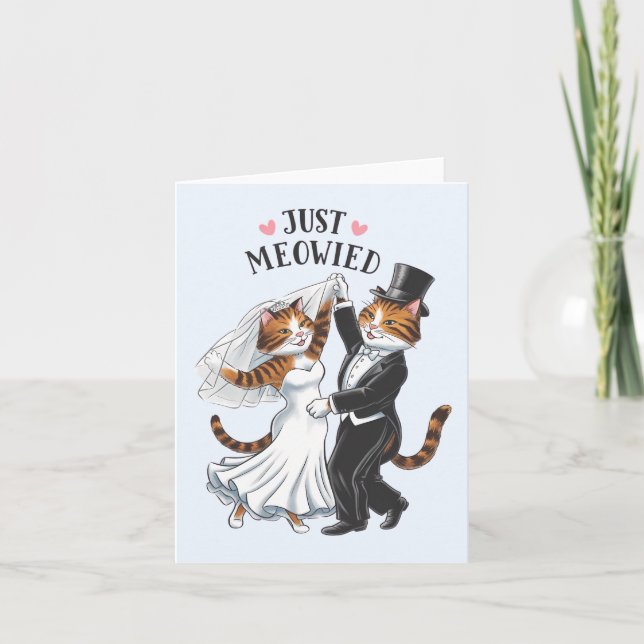 Bara Meowied Nygifta Par Katt Roligt Bröllop Kort (Framsida)