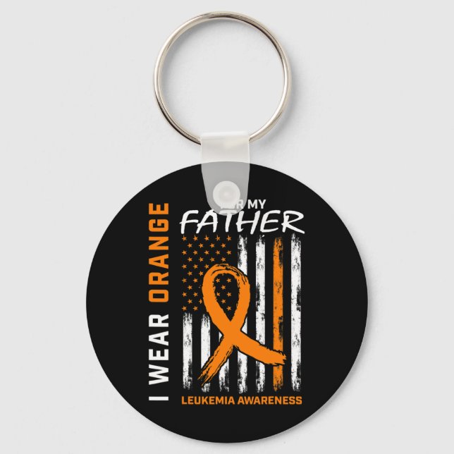 Bära Orange Far Pappa Leukemia Awareness American Nyckelring (Framsida)
