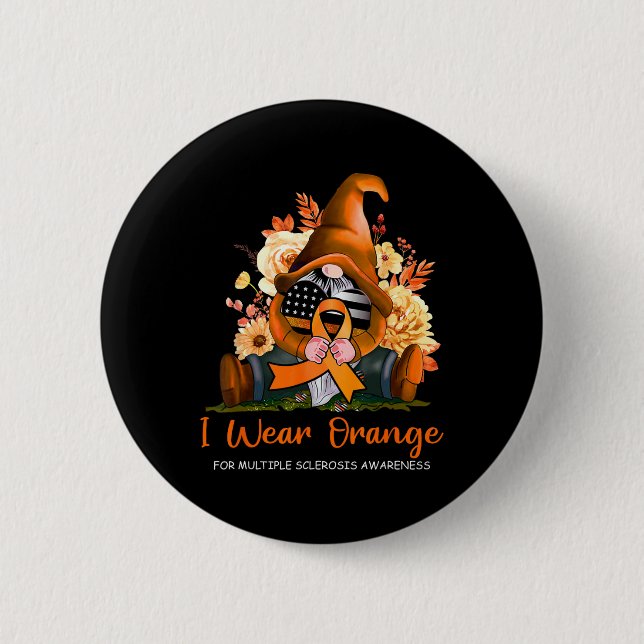 Bära Orange för Många Sclerosis Awareness Gnome Knapp (Framsida)
