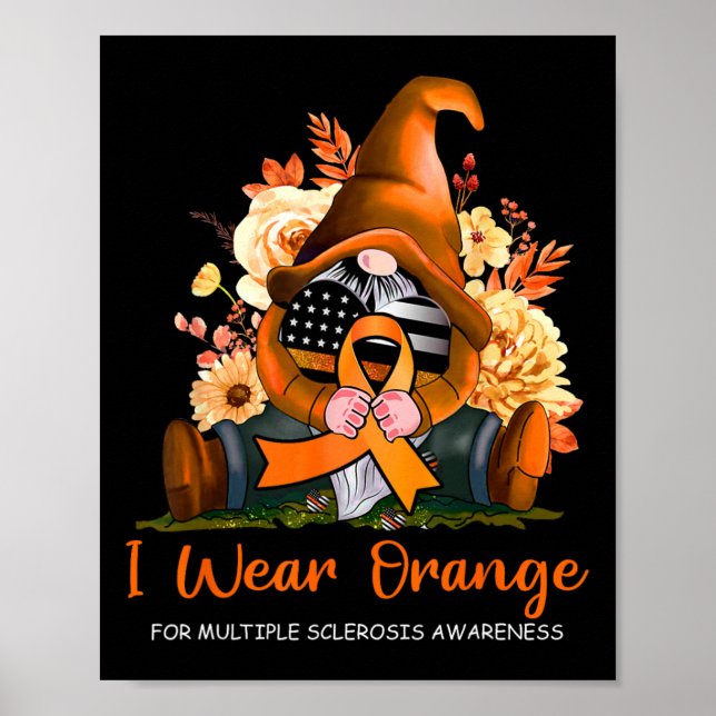 Bära Orange för Många Sclerosis Awareness Gnome Poster (Framsidan)