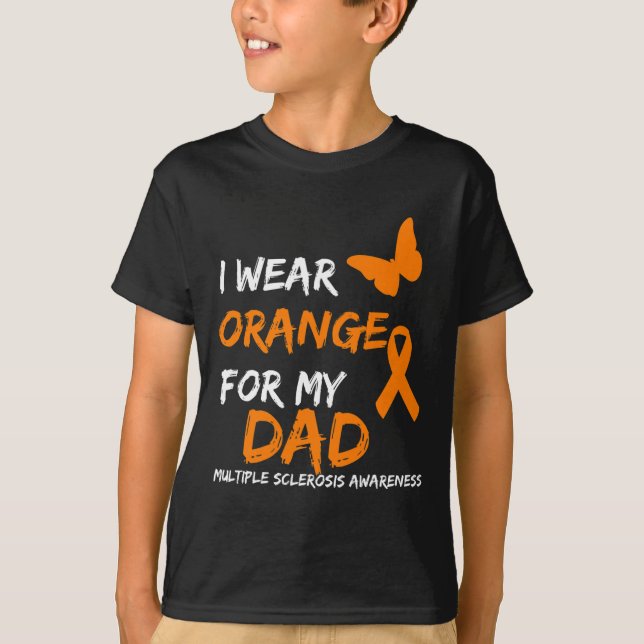 Bära Orange för min sklerosbandon vid Pappa Många T Shirt (Framsida)