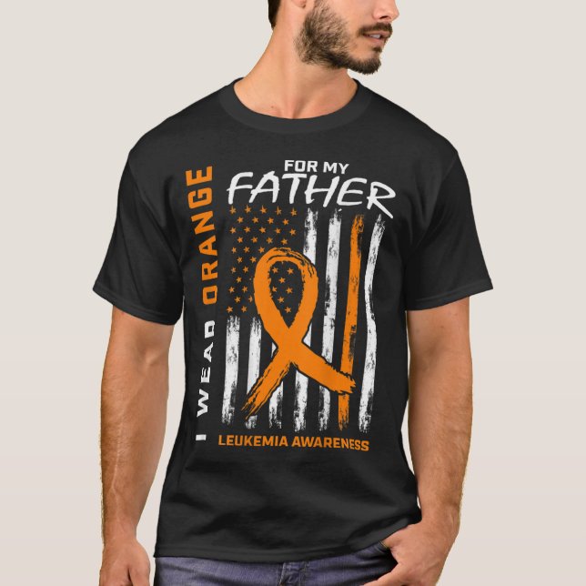 Bära Orange Pappa Far Leukemia Awareness American T Shirt (Framsida)