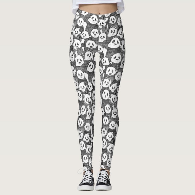Bara panda-björn, svart vitt leggings (Framsida)