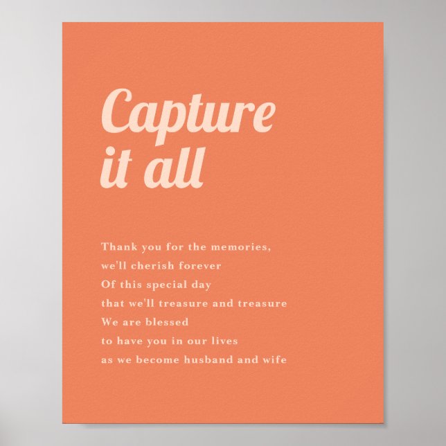 Bara Peachy Bröllop Disposable Camera Sign Poster (Framsidan)