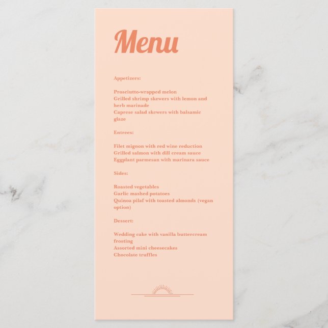 Bara Peachy Bröllop Menu Meny (Framsida)