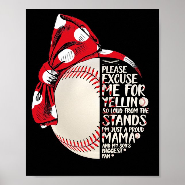 Bara Proud Mamma och min son Biggest Baseball Mamm Poster (Framsidan)