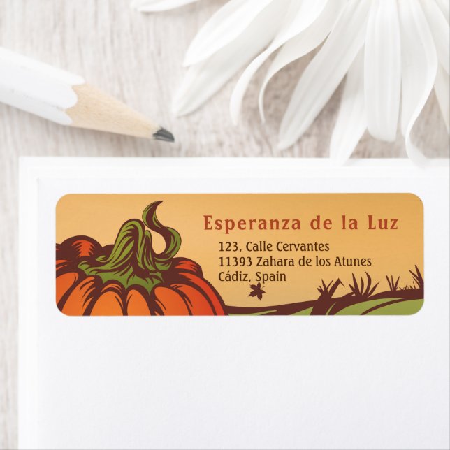 Bara pumpa en i fält. Höst löv faller. Returadress Etikett (Insitu)