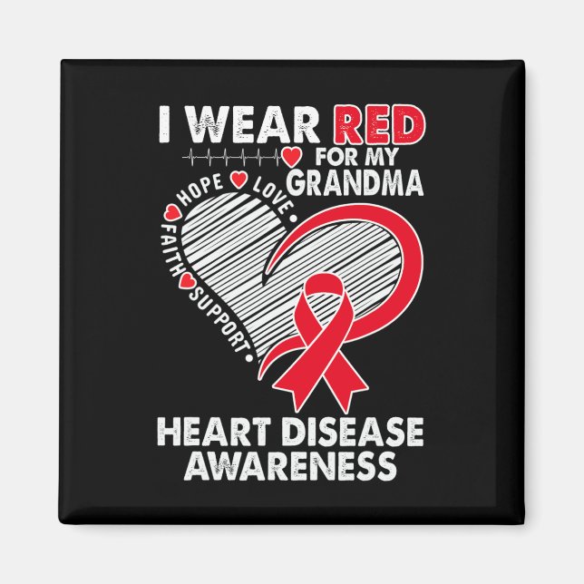 Bära Red for Grandma Heart Disease Awareness Chd S Magnet (Framsidan)