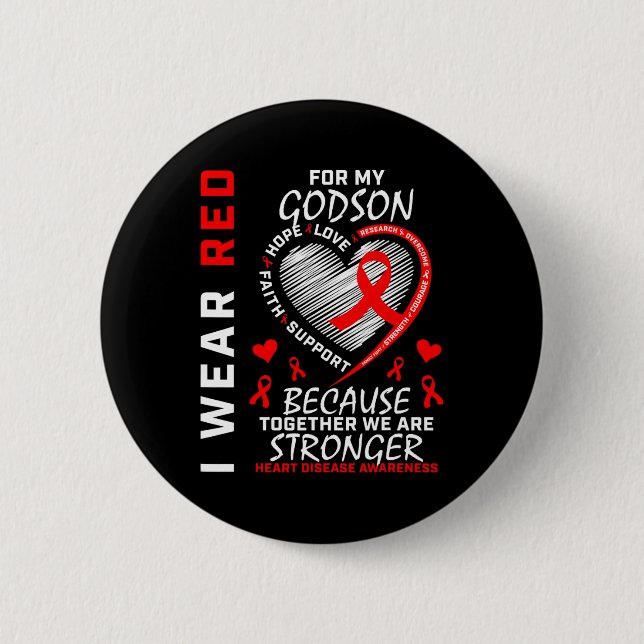 Bära Red for My Godson Heart Disease Awareness Rib Knapp (Framsida)