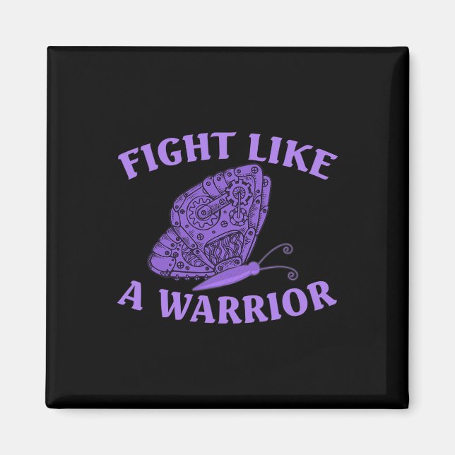 Bära Ribbon Lila Butterfly Warrior Fibromyalgia Magnet (Framsidan)