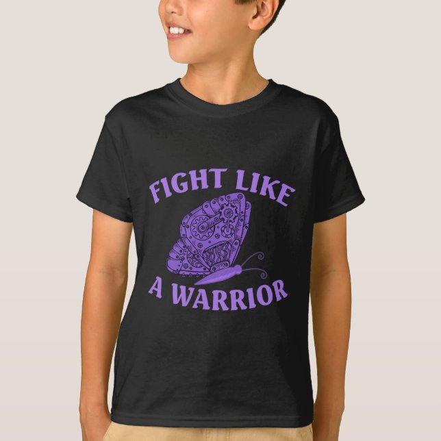 Bära Ribbon Lila Butterfly Warrior Fibromyalgia T Shirt (Framsida)