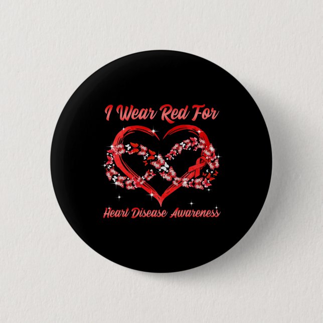 Bära Röd för hjärtsjukdom Awareness Heart Butterf Knapp (Framsida)