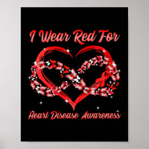 Bära Röd för hjärtsjukdom Awareness Heart Butterf Poster