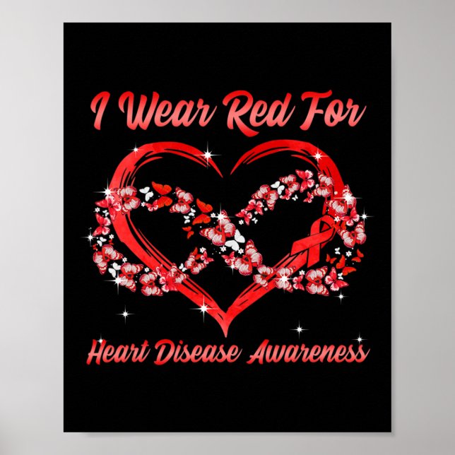 Bära Röd för hjärtsjukdom Awareness Heart Butterf Poster (Framsidan)