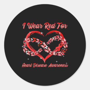 Bära Röd för hjärtsjukdom Awareness Heart Butterf Runt Klistermärke