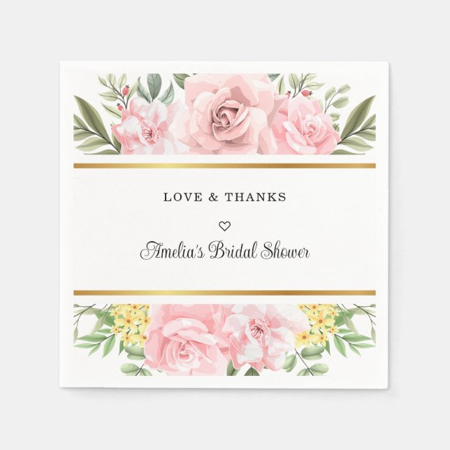 Bara Romantic Rosa ros Blommigt Kärlek och tack Pappersservett (Framsidan)