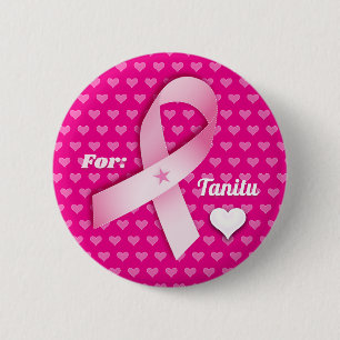 Bära Rosa Band & hjärter Bröstcancer Anpassa Knapp