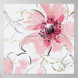 Bara Rosa Blommigt för vattenfärg Poster