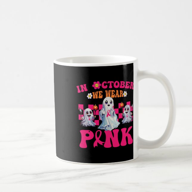 Bära Rosa Breast Cancer Warrior Cute Ghost Hallowe Kaffemugg (Höger)