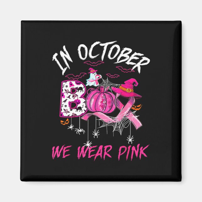 Bära Rosa Breast Cancer Warrior Cute Ghost Hallowe Magnet (Framsidan)