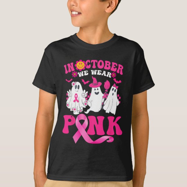 Bära Rosa Breast Cancer Warrior Cute Ghost Hallowe T Shirt (Framsida)