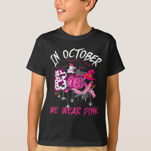 Bära Rosa Breast Cancer Warrior Cute Ghost Hallowe T Shirt (Framsida)