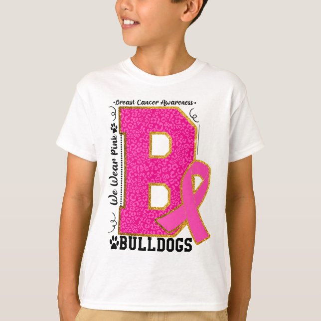 Bära Rosa Bulldog Breast Cancer Awareness Bulldog T Shirt (Framsida)