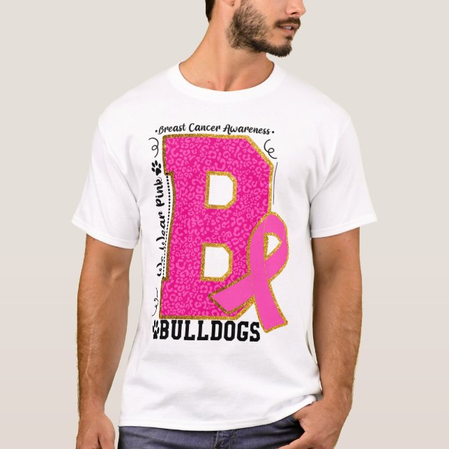 Bära Rosa Bulldog Breast Cancer Awareness Bulldog T Shirt (Framsida)