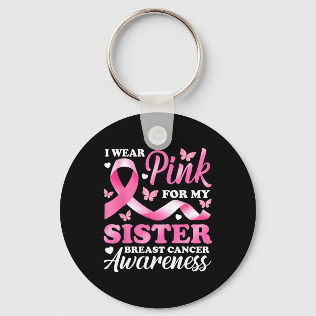Bära Rosa för min bröstcancermedvetenhet Ri Nyckelring (Framsida)